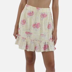 Walter Baker Womens Peony Eyelet Yellow Floral Ruffles Mini Skirt Large